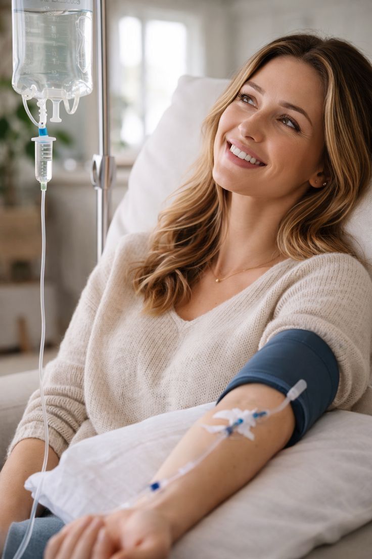 Young lady getting IV therapy, drip IV for her wellness