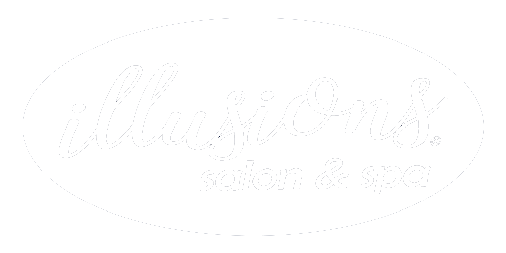 A white logo for a salon and spa on a white background.