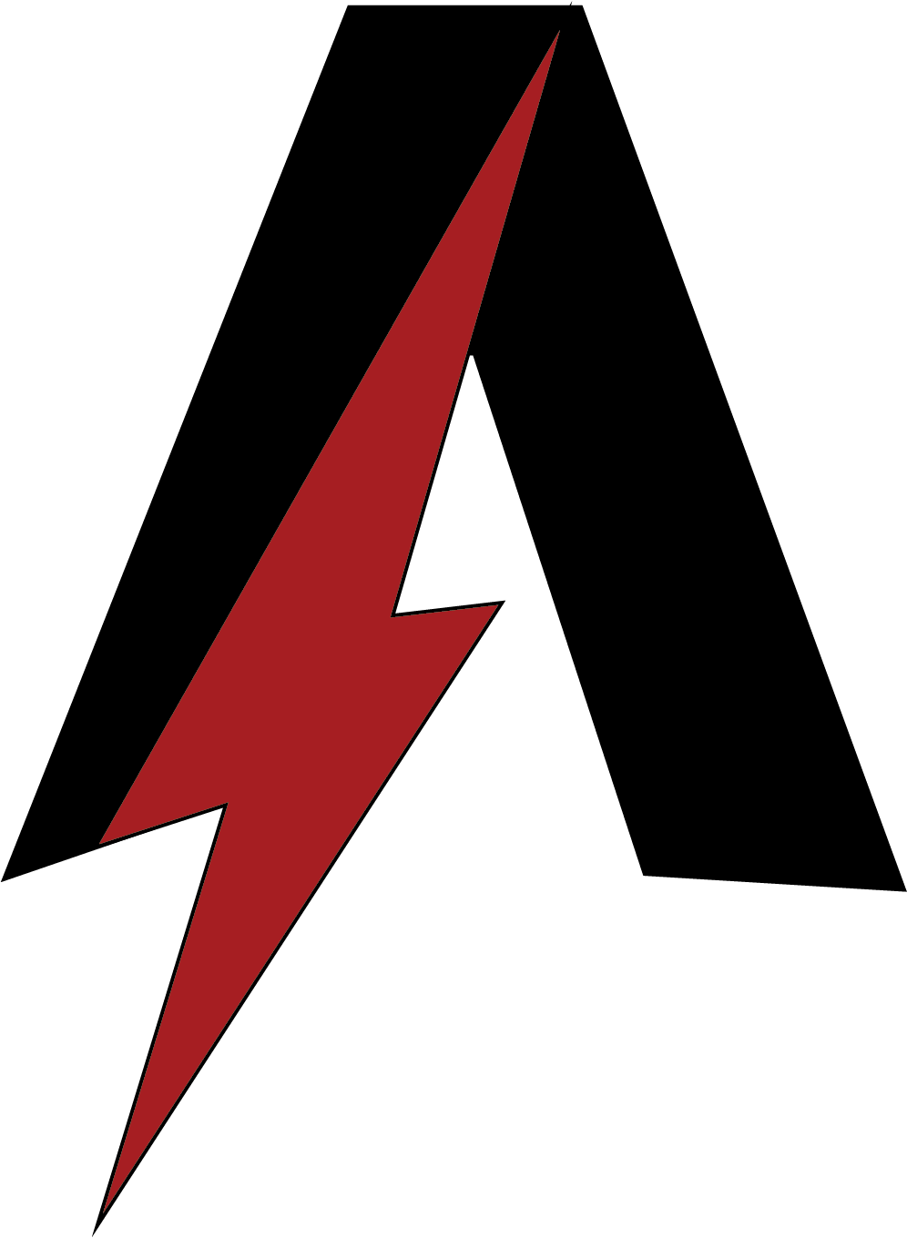 A black letter a with a red lightning bolt on it.