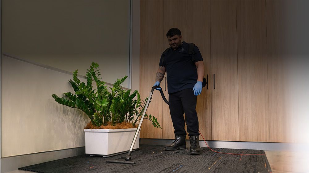 Commercial carpet cleaning in progress