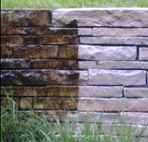 Hot Shotz Power Washing in St. Louis , MO Stone wall cleaning before and after