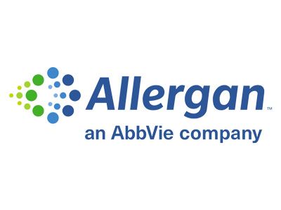 The logo for allergan an abbvie company is blue and green.