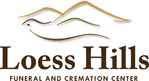 Loess Hills Funeral and Cremation Center logo with stylized gold hills above brown text