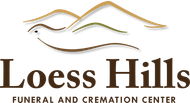 Loess Hills Funeral and Cremation Center logo with stylized gold hills above brown text