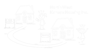 Cartoon of a person in front of two houses, a curved path connecting them, with text 