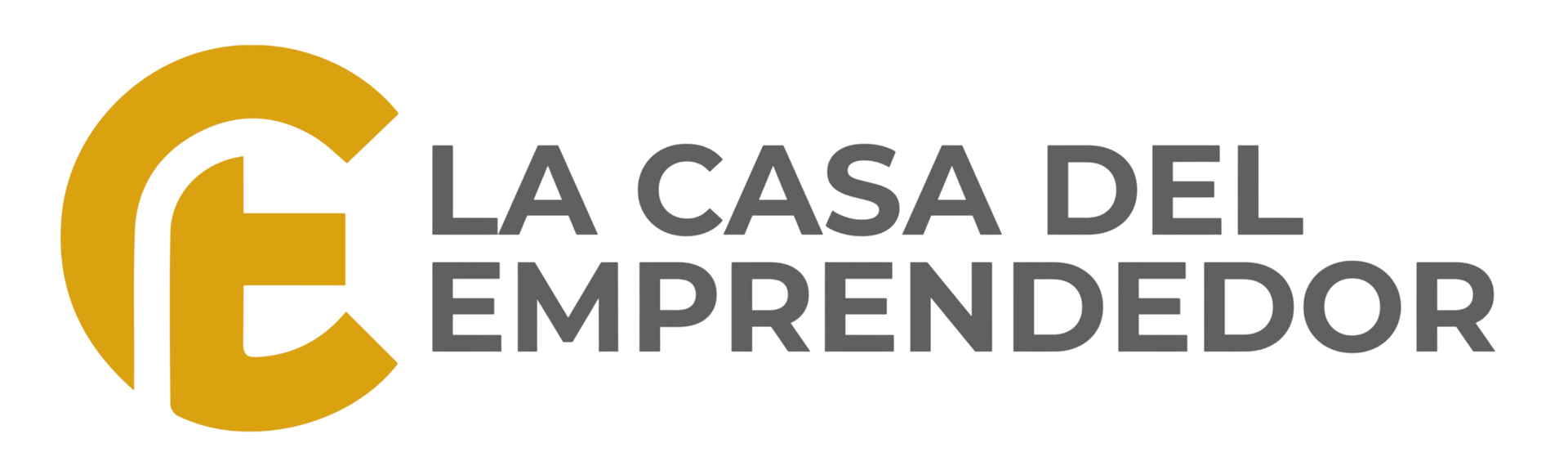 Logo de “La Casa del Emprendedor” con una C dorada estilizada y texto gris sobre fondo blanco.