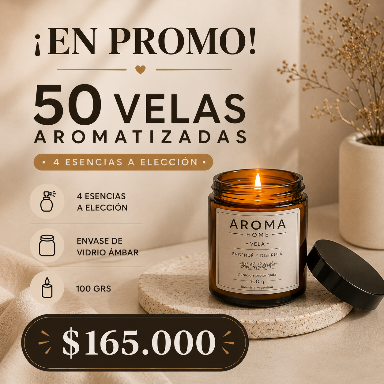 Promo x 50 velas de soja envase vidrio 100cc