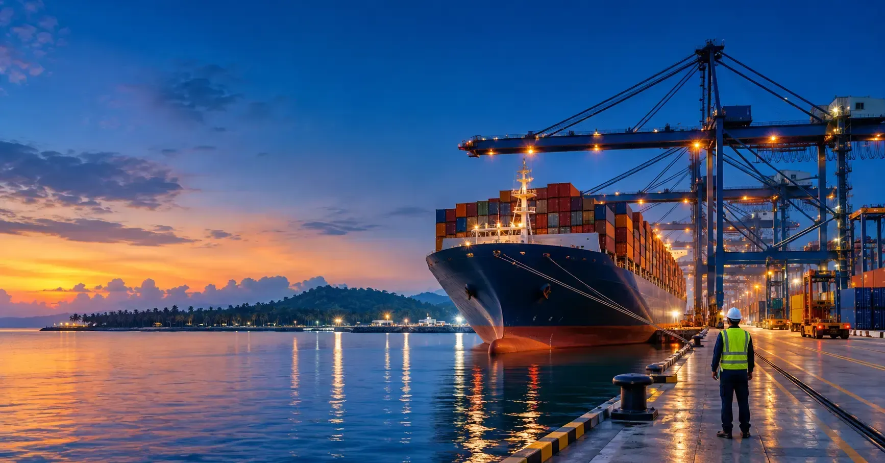 Container megaship berthed at Vizhinjam International Seaport