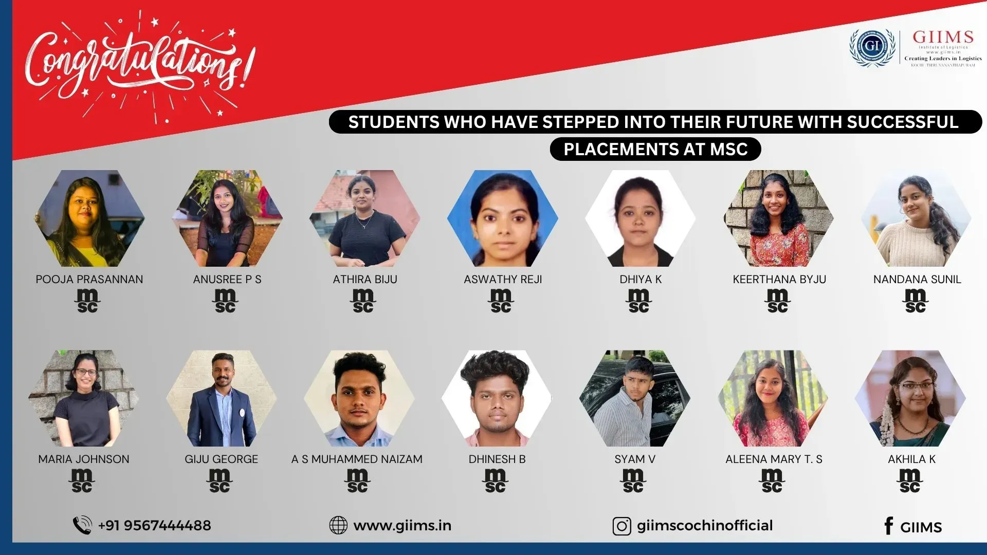Congratulations to GIIMS students placed at MSC Logistics