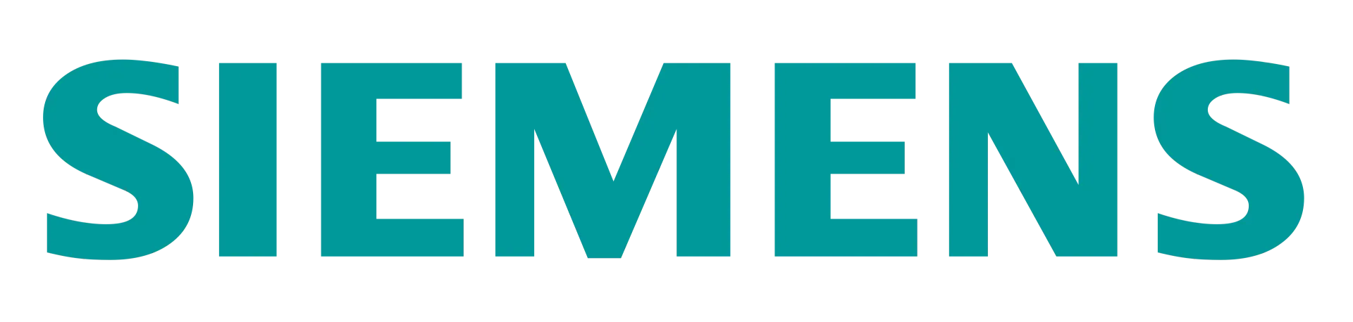 Logo Siemens en lettres turquoise sur fond blanc