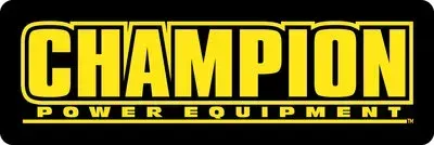 Logo Champion Power Equipment jaune et noir sur fond rectangulaire
