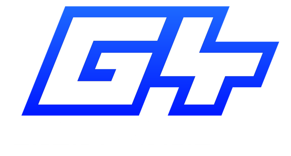 Logo « GH+ » stylisé en bleu sur fond blanc