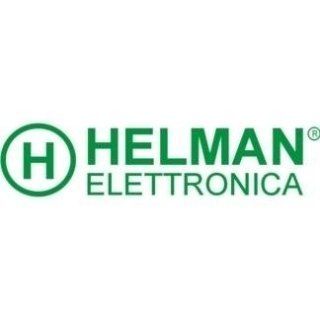 Logo verde per Helman Elettronica con una lettera H all'interno di un cerchio, seguita dal nome dell'azienda.
