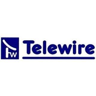 Il logo dell'azienda Telewire: un quadrato blu con un'icona astratta bianca e la parola