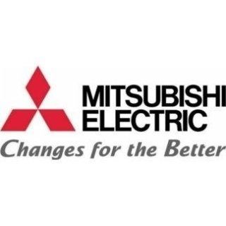 Il logo della Mitsubishi Electric presenta tre rombi rossi accanto al nome dell'azienda e allo slogan in nero e grigio.