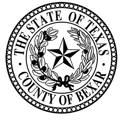 A black and white seal for the state of Texas county of Bexar.