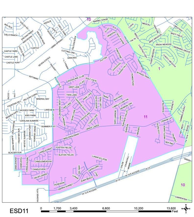 A map of Bexar County ESD 11's coverage area.