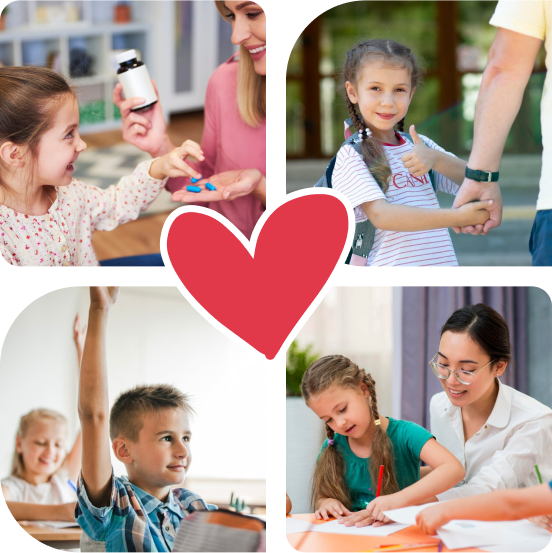 a collage of pictures of children with a heart in the middle