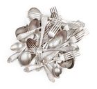 Pile of tarnished silver forks and spoons.