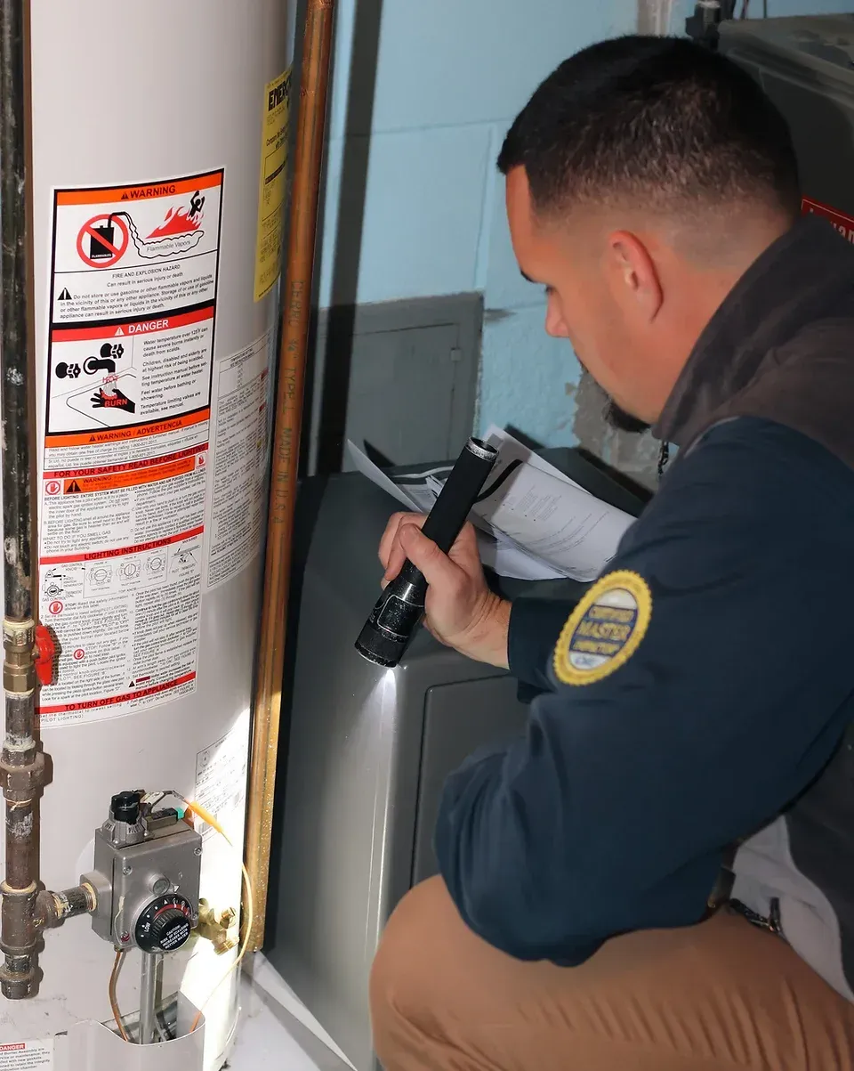 Rick Francis inspecting water heater
