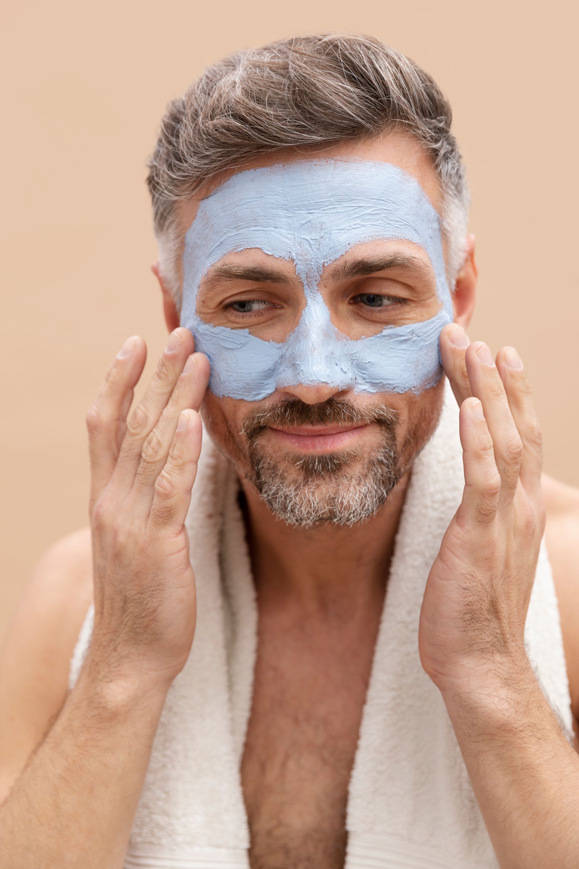 a man with a blue mask on his face