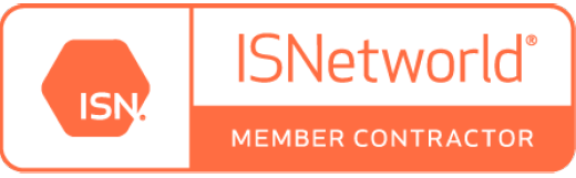 ISNetworld member contractor logo with orange hexagon icon and text on white background