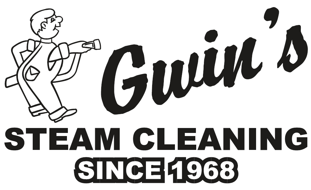 Gwin’s Steam Cleaning logo with cartoon cleaner and bold text “STEAM CLEANING SINCE 1968”