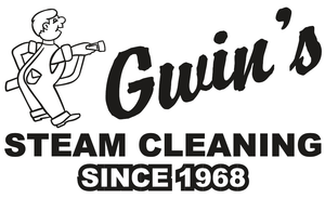 Gwin’s Steam Cleaning logo with cartoon cleaner and bold text “STEAM CLEANING SINCE 1968”