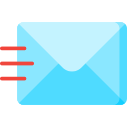 Blue envelope icon with red motion lines on the left, suggesting an incoming email or message.