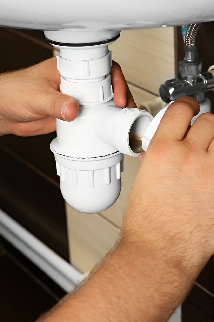 A Person Is Fixing A Sink Drain With A Wrench — ARK Plumbing & Gasfitting In Bowral, NSW