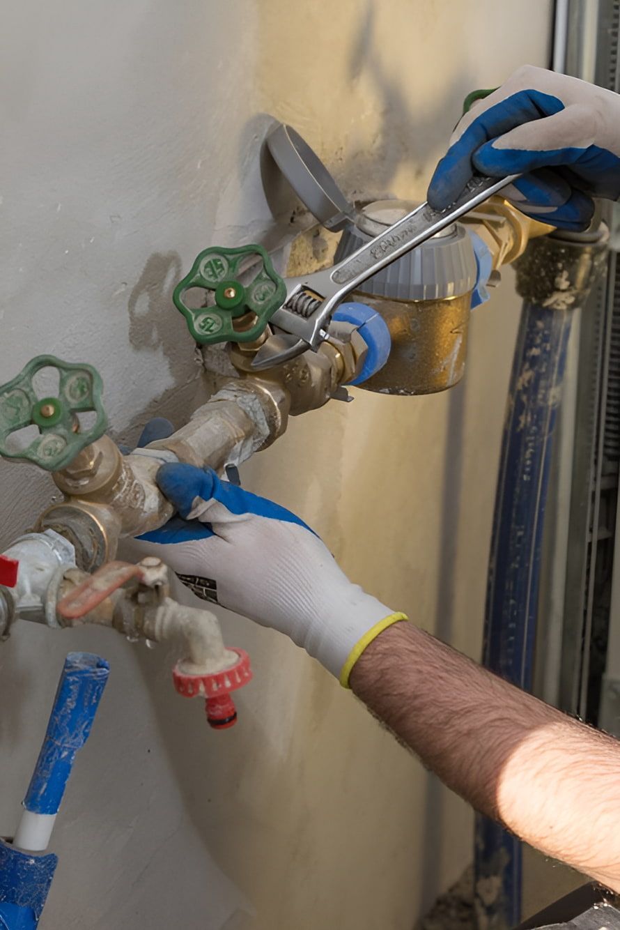 A Person Is Fixing A Water Pipe With A Wrench — ARK Plumbing & Gasfitting In Bundanoon, NSW