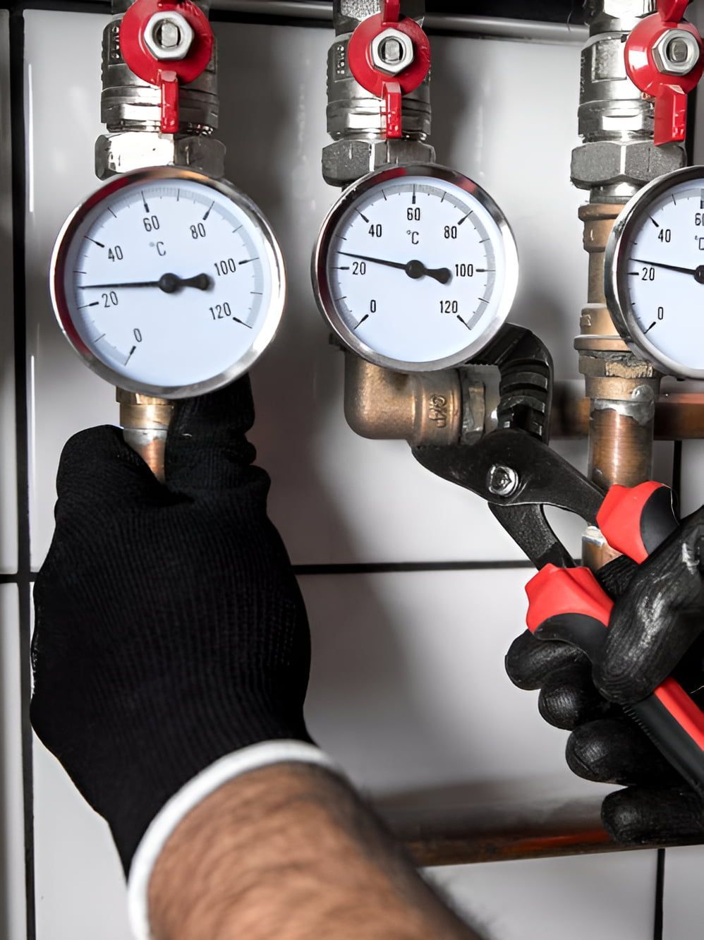 A Person Is Holding A Pair Of Pliers Next To A Pressure Gauge β ARK Plumbing & Gasfitting In Moss Vale, NSW
