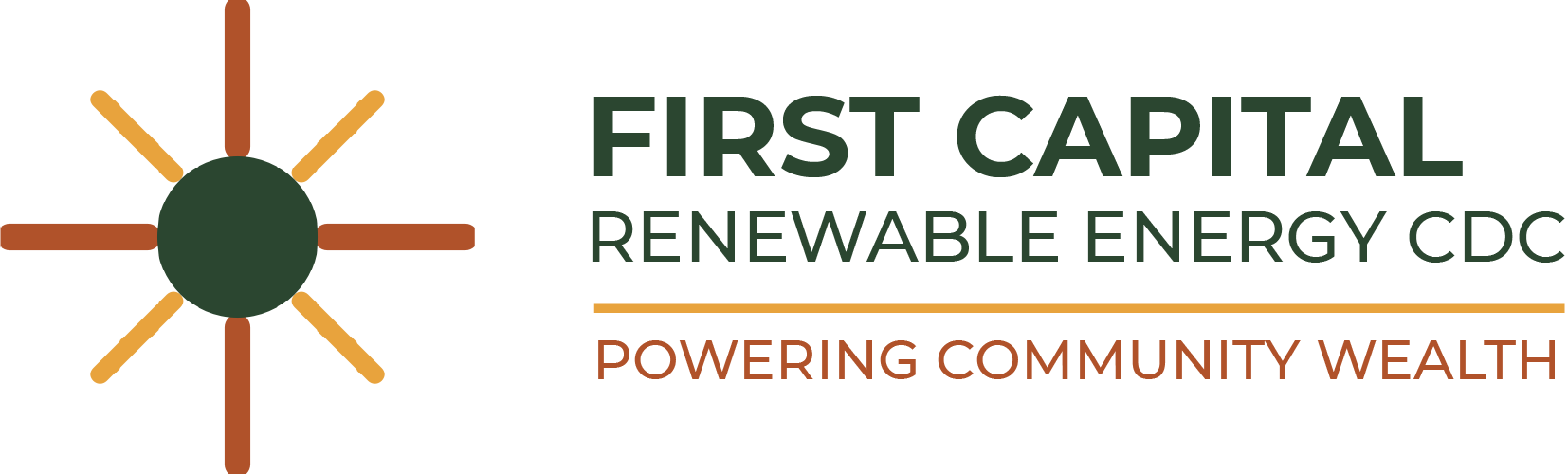 First Capital Renewable Energy CDC logo with sun icon and tagline “Powering Community Wealth”