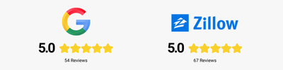 Google and Zillow logos with 5-star ratings, each.