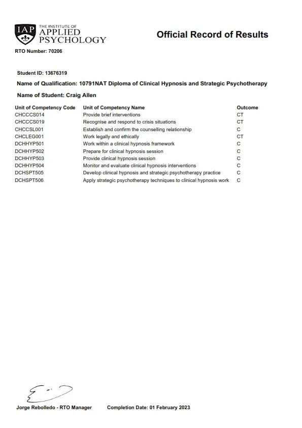 Official Record of Results