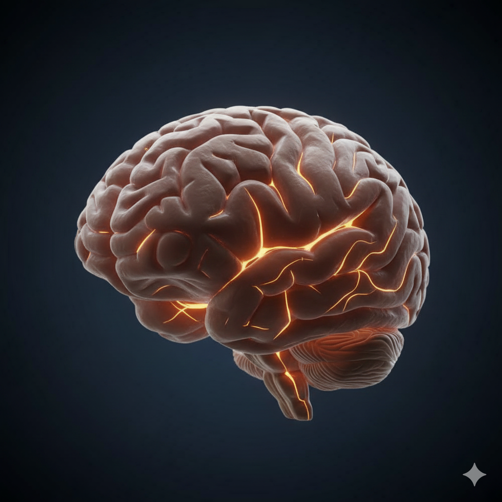 image of a brain with light coming out of its crevices
