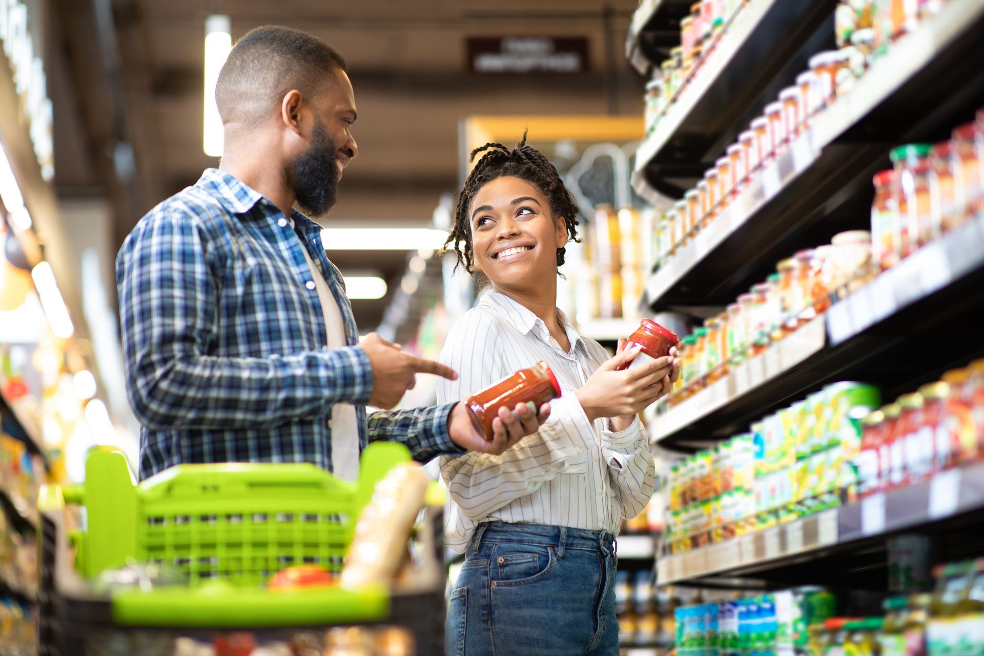 Couple grocery shopping