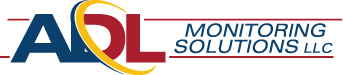 The logo for adl monitoring solutions llc is red , blue and yellow.