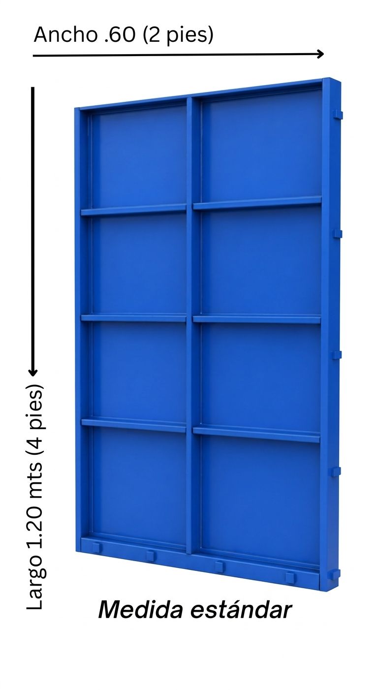 Estantería azul con medidas indicadas: 60 pulgadas de ancho por 120 pulgadas de alto