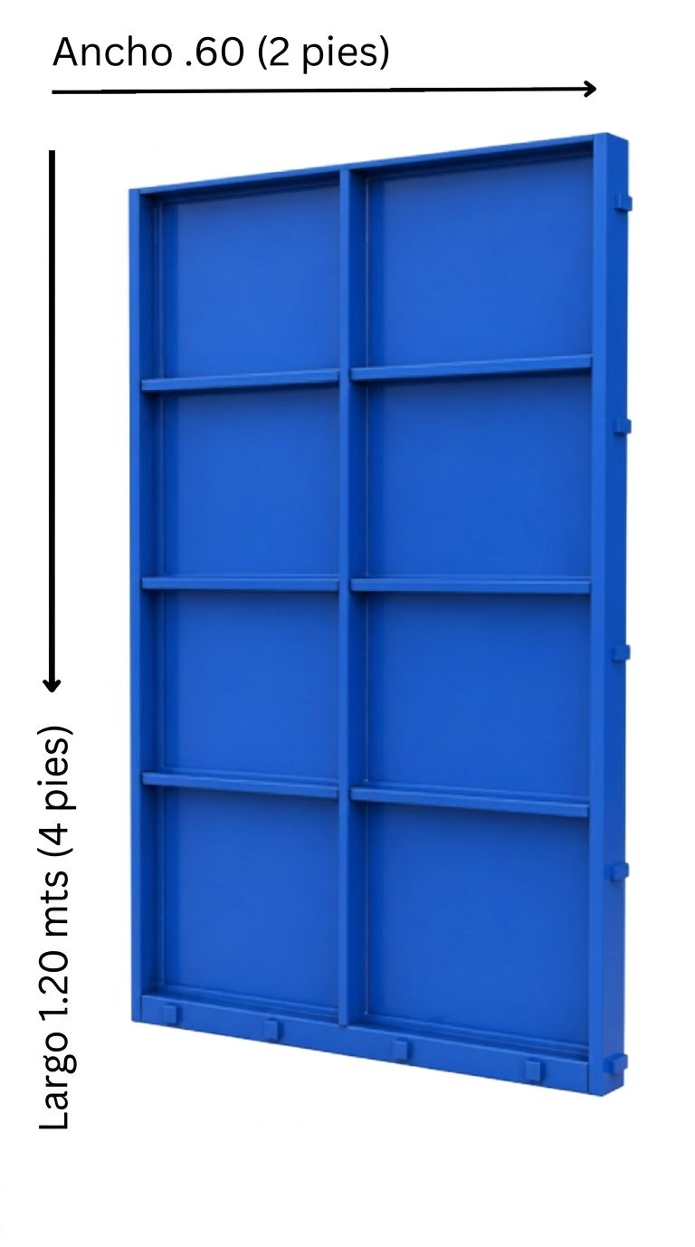 Estantería azul de pared, con unas dimensiones indicadas de 60 cm de ancho y 120 cm de alto