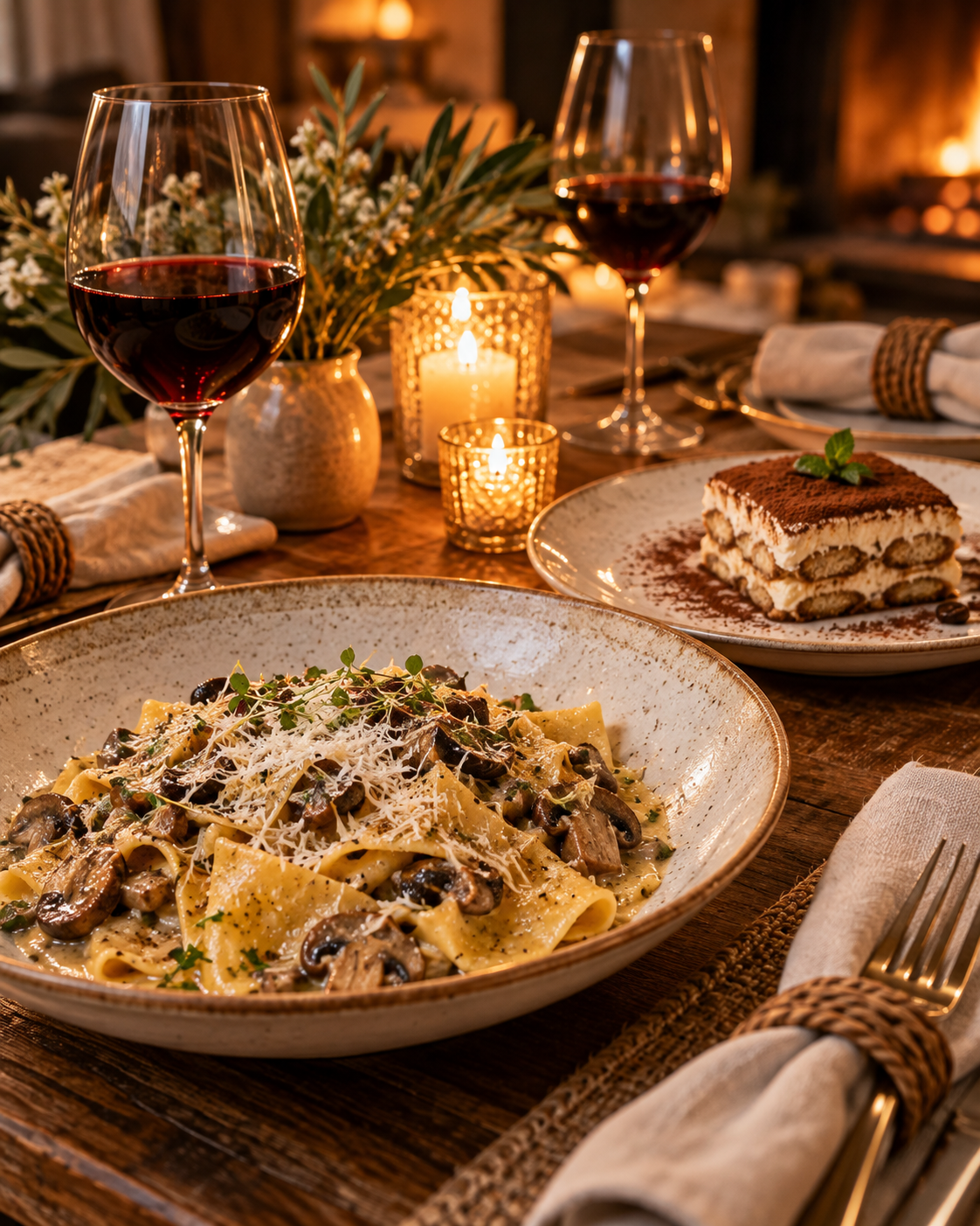 Hands rolling fresh pasta through a metal pasta machine on a flour-dusted table