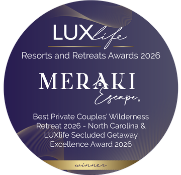 Purple circular award badge for LUXlife’s 2026 resort and retreat awards, featuring Meraki Escapes.