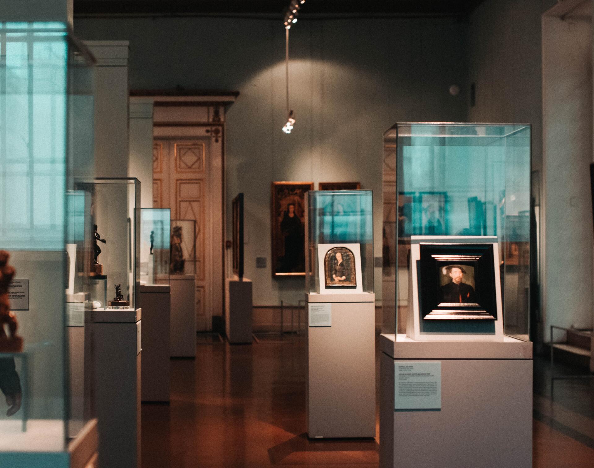 A museum filled with lots of paintings and sculptures