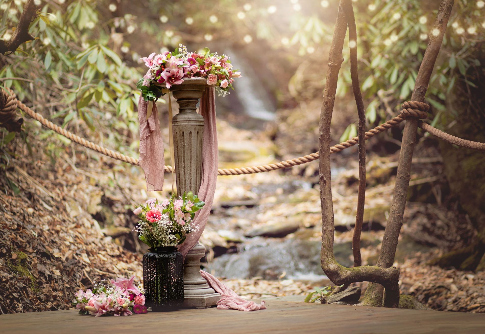 romantic couple Neutral tones, soft blankets, warm stone wall — the whole scene feels peaceful, safe, and private.