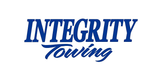 Blue “Integrity Towing” logo with stylized lettering on a white background