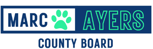 The logo for marc ayers county board has a paw print on it.