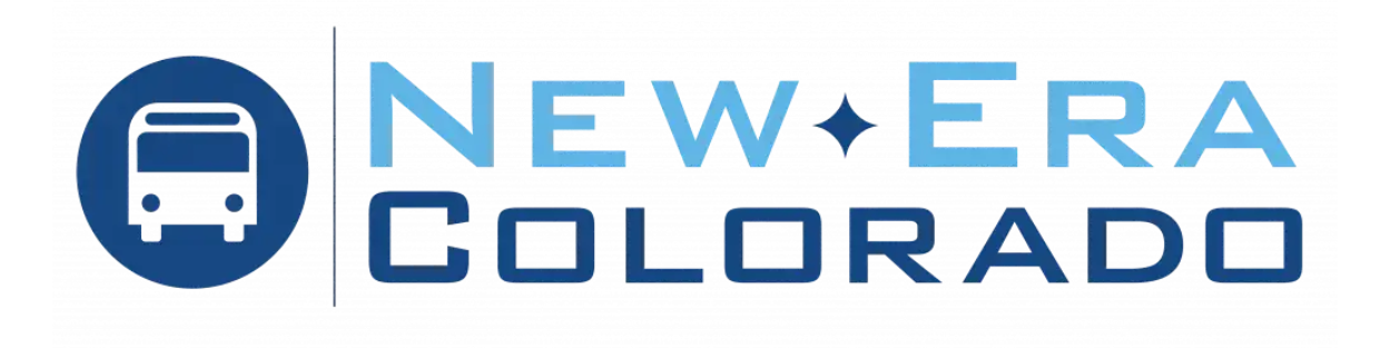 A blue and white logo for new era colorado