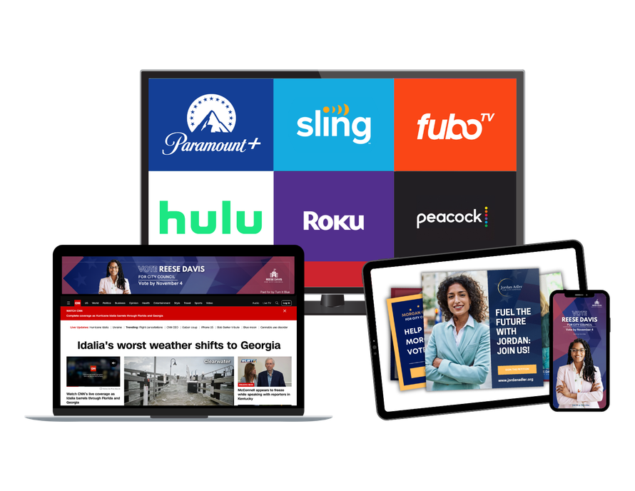 Launch political streaming TV advertising and digital ads for Democrat candidates using our self-serve programmatic platform.