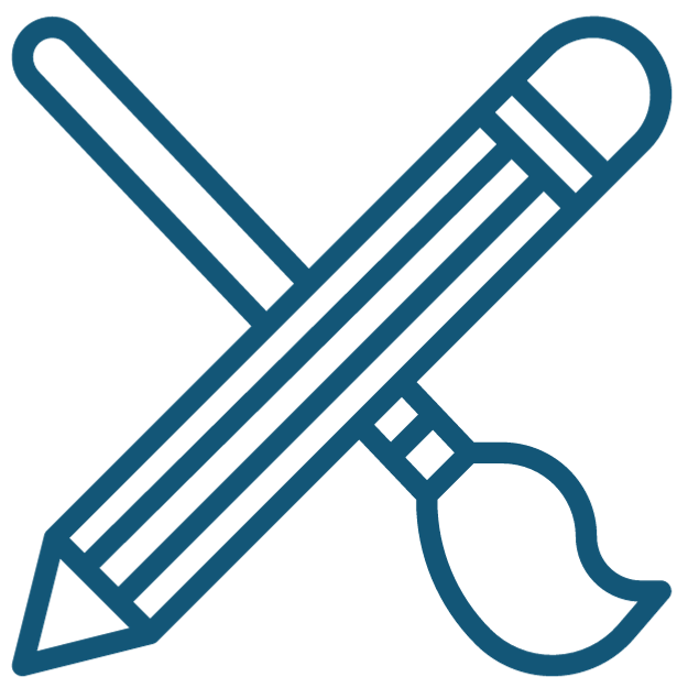An icon of a pencil and brush crossed over each other.