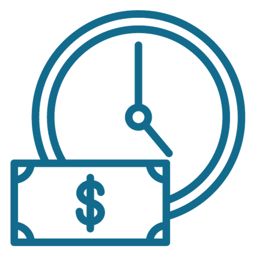 A clock with a dollar bill and a dollar sign on it.